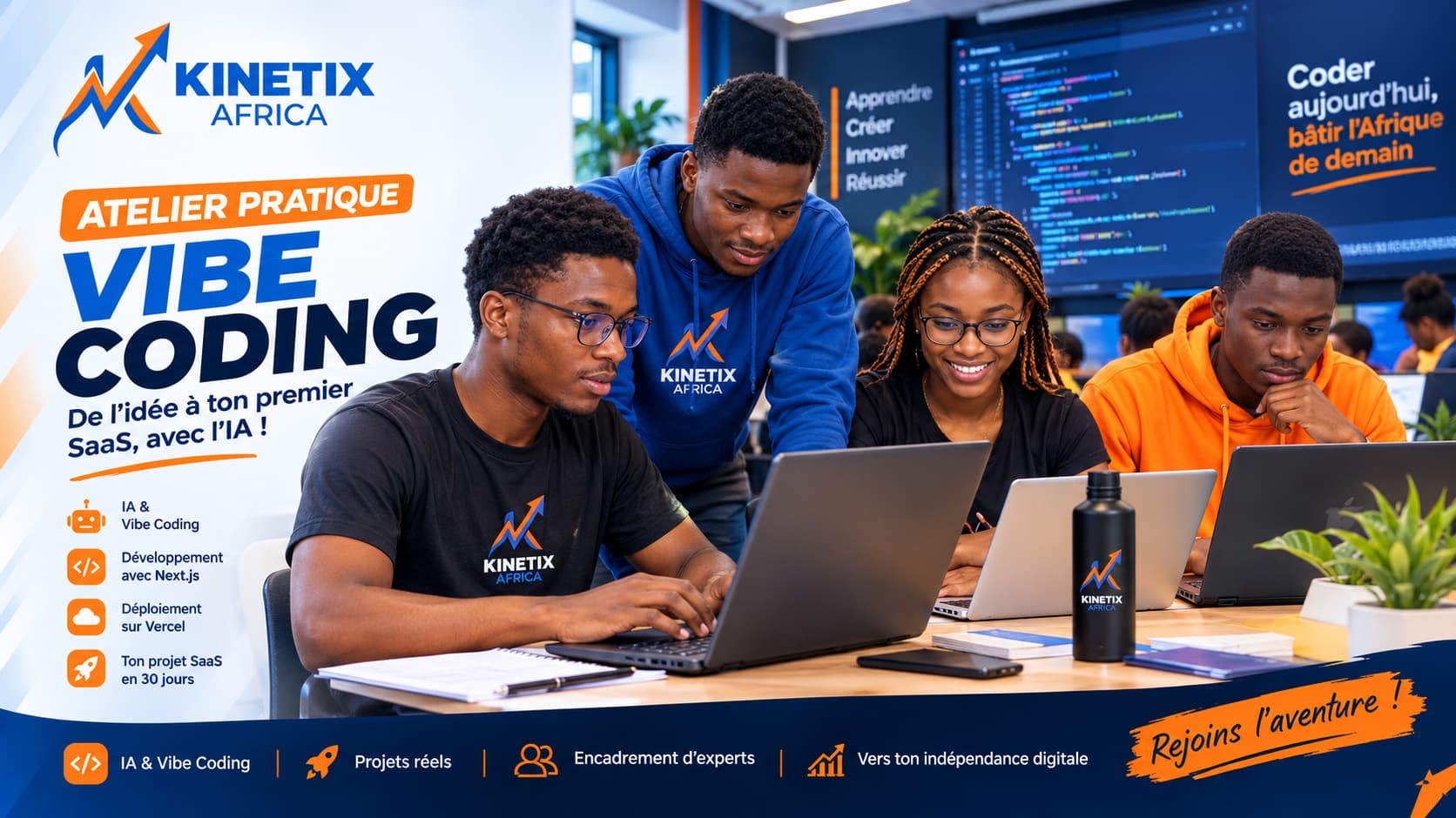 Atelier pratique de vibe coding Kinetix Africa : des membres créent leur SaaS avec l'IA